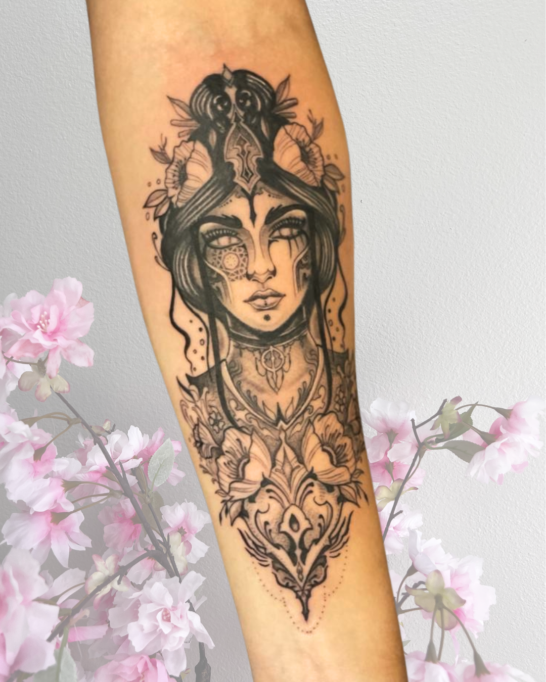Tattooed arm portrait by Amanda Nunes
